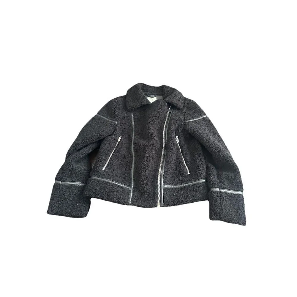 Joie Womens Faux Leather Bomber Jacket Shearling Coat Size Xs